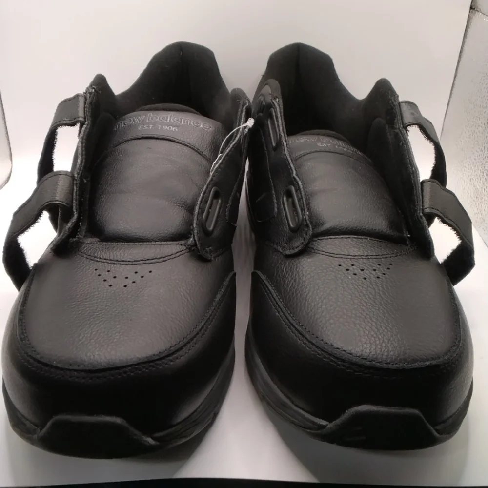 New Balance Men's Black Leather Athletic Comfort Shoes with Hook-and-Loop Straps